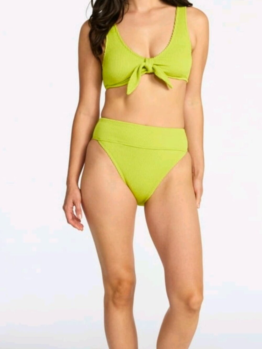 Time and Tru Women's Crinkle Plunge Tie Front Bikini Top and bottom size small